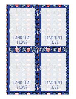 4th of July (Land that I love) Printable Cookie Card