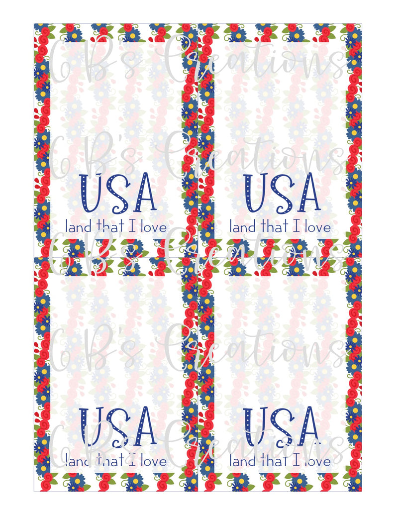 4th of July (Land that I love-floral) Printable Cookie Card