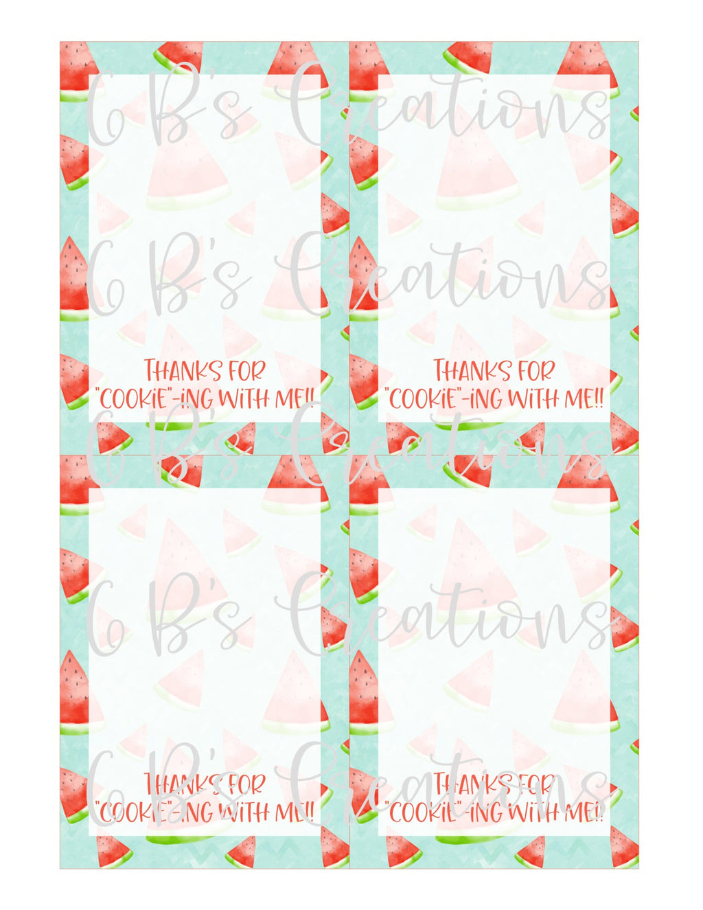 Thank you for "cookie"-ing with me Printable Tag - Watermelon