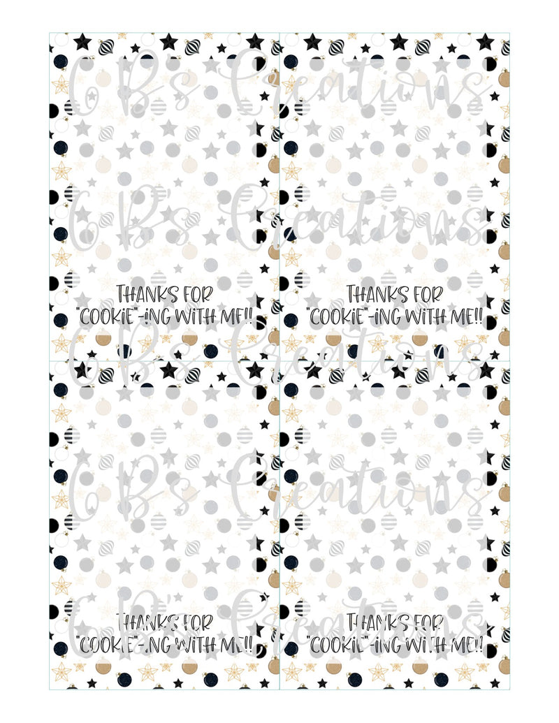 Thank you for "cookie"-ing with me Printable Tag - Black and Gold Stars