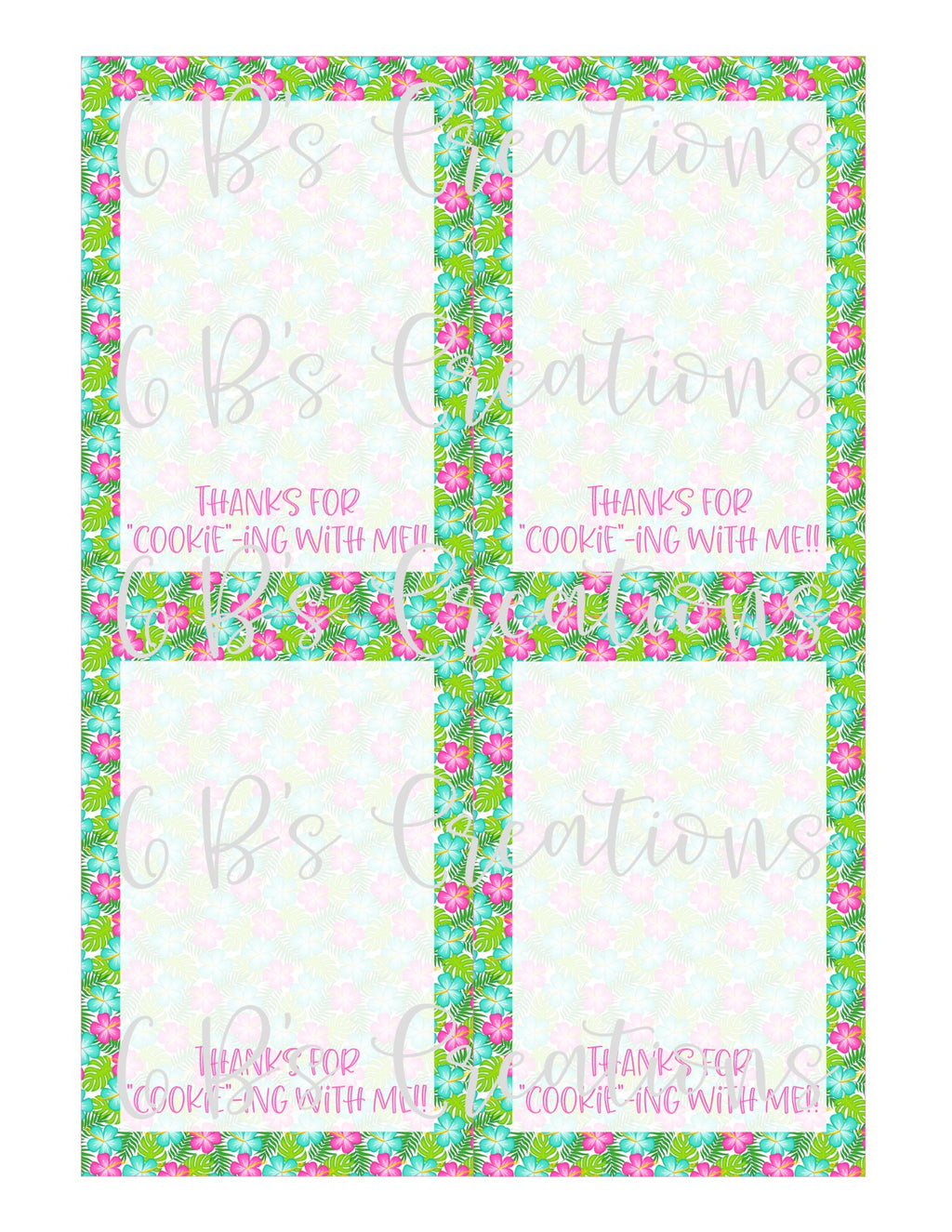 Thank you for "cookie"-ing with me Printable Tag - Hibiscus Flowers