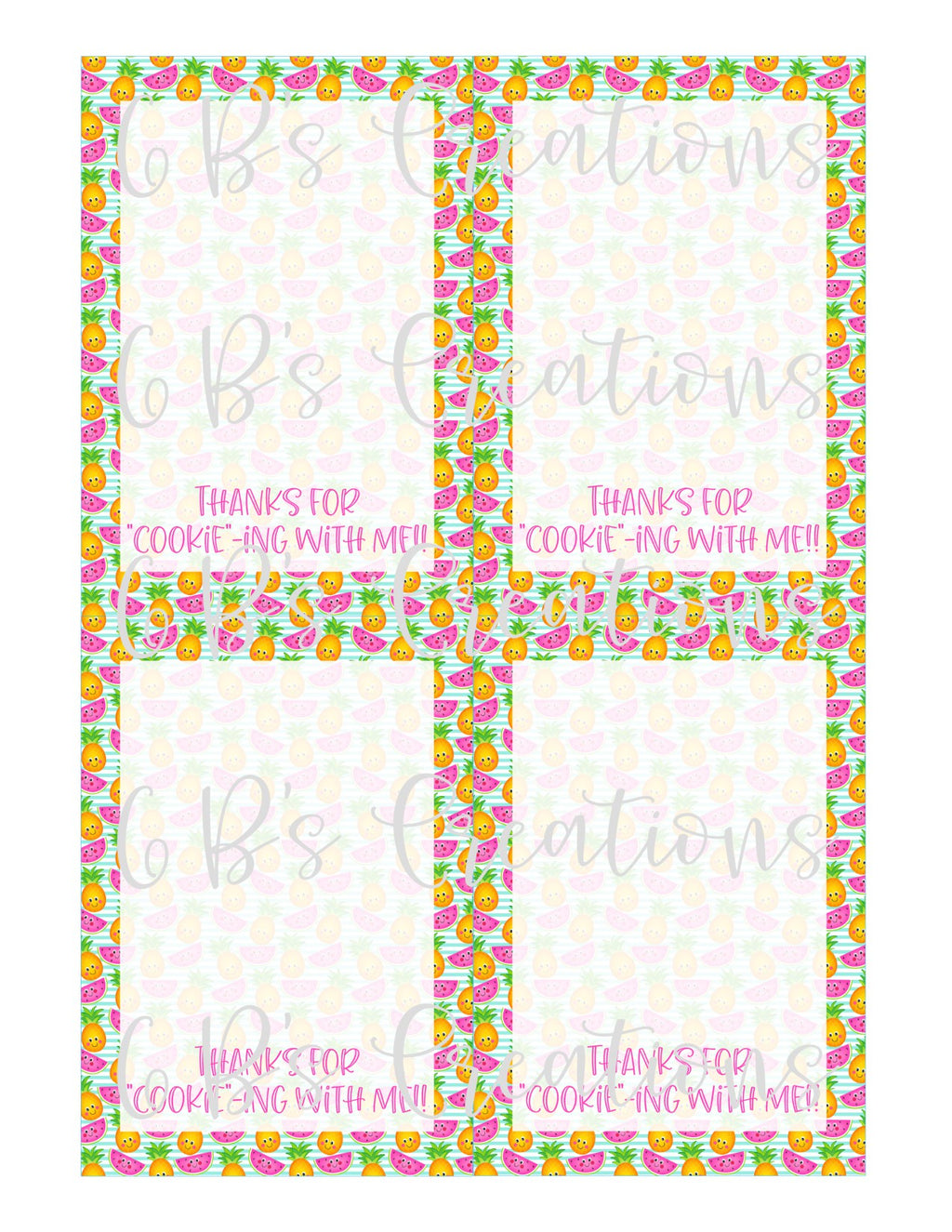 Thank you for "cookie"-ing with me Printable Tag - Pineapple and Watermelon