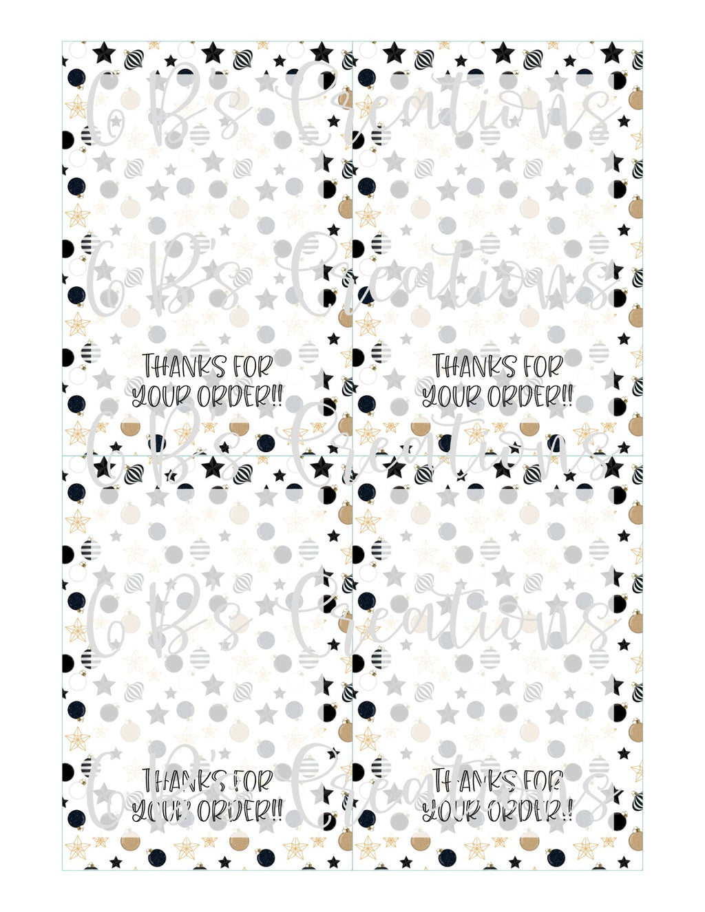 Thanks for your order Printable Tag - Black and Gold Stars
