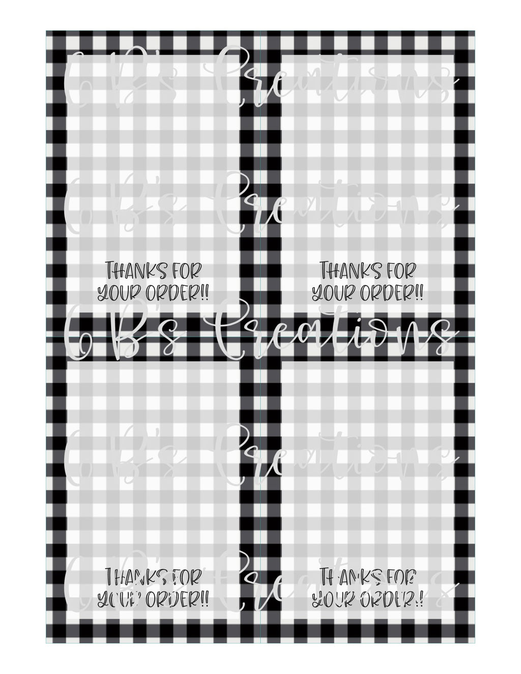Thanks for your order Printable Tag - Black and White Gingham