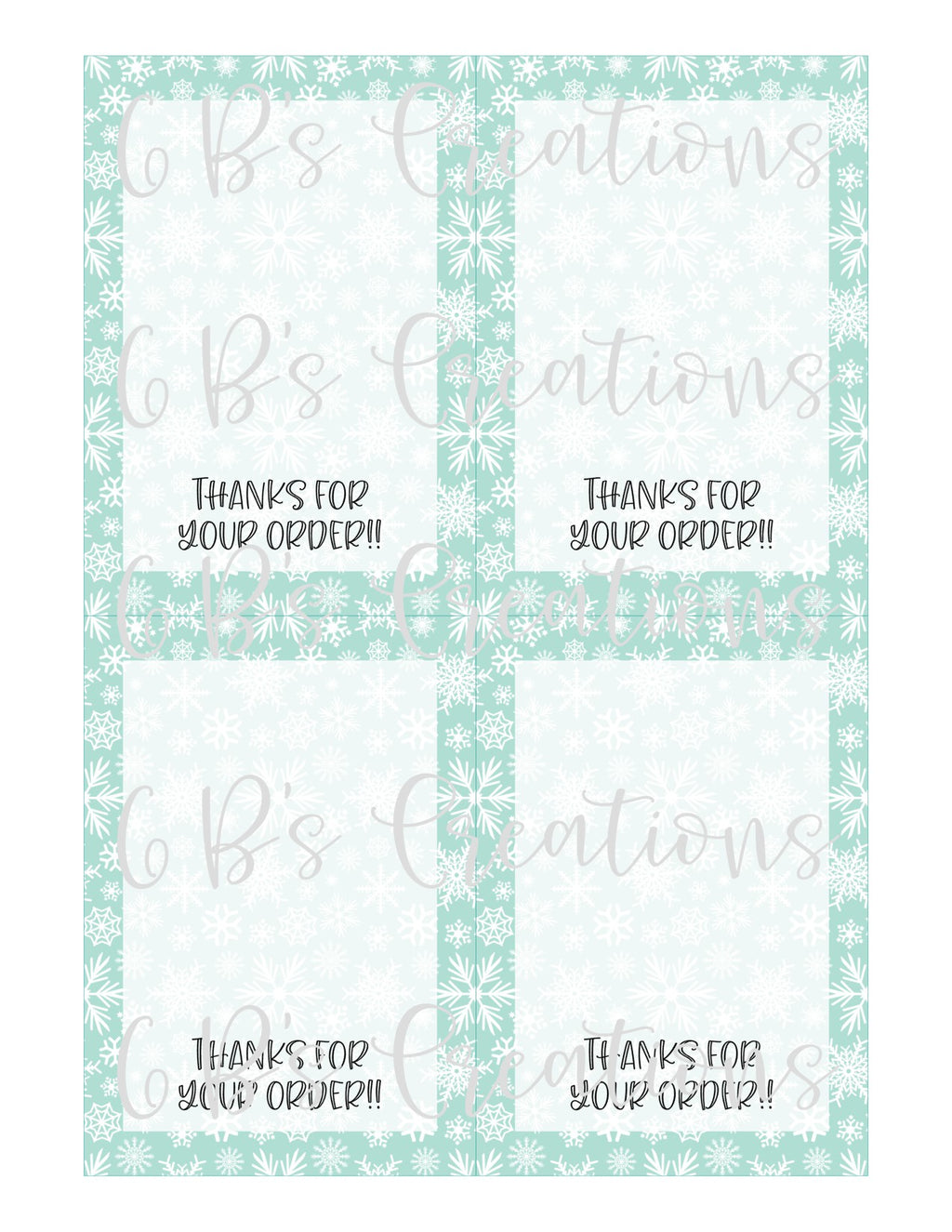 Thanks for your order Printable Tag - Blue Snowflake
